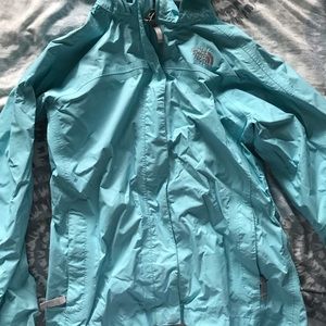 Teal north face rain jacket